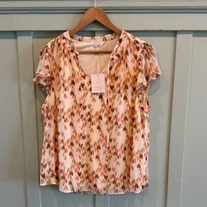 NWT LC Lauren Conrad Pink and Brown Flutter Sleeve Blouse - women's XL